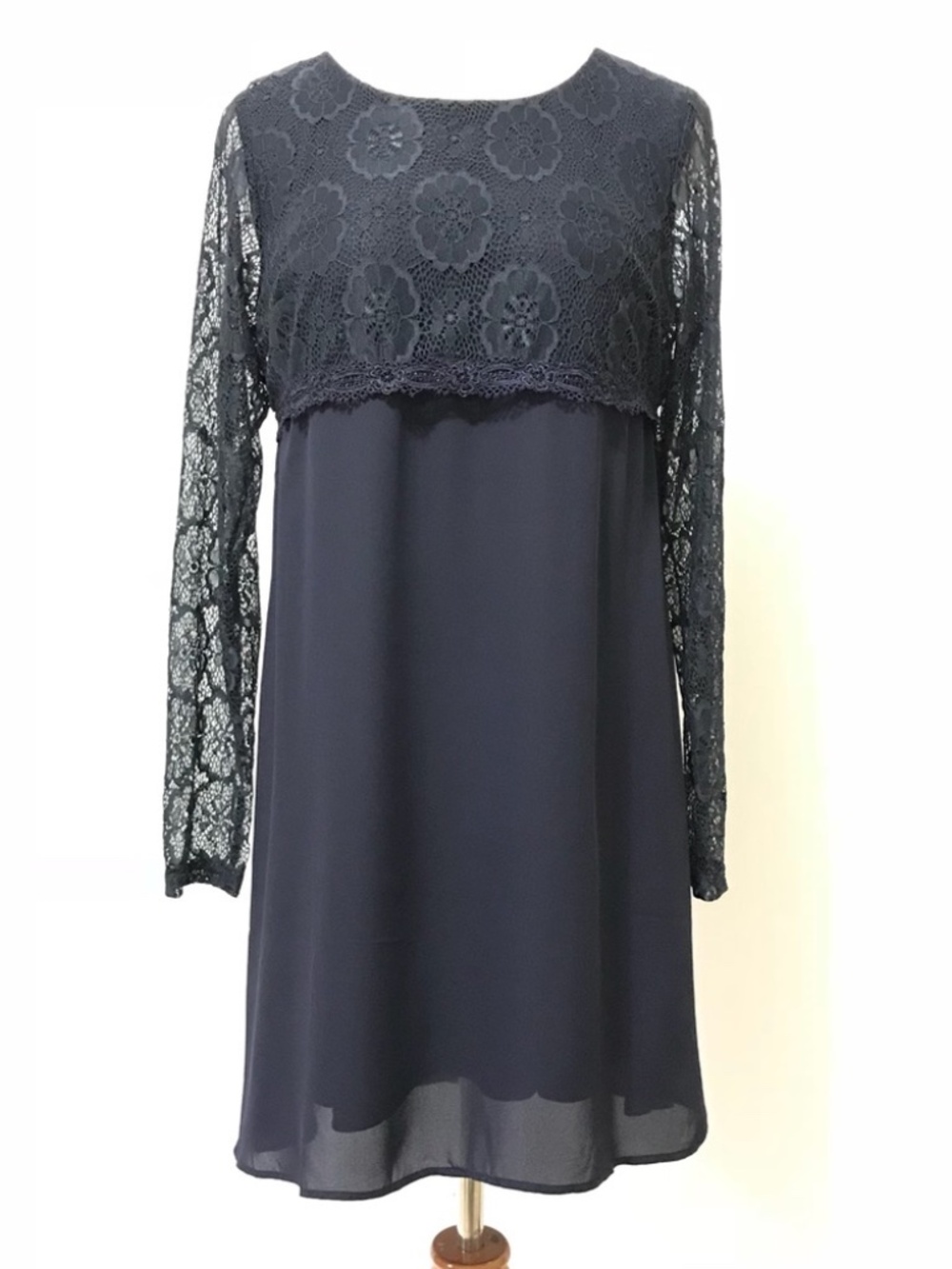 Altar'd State Navy Lace Long Sleeve Modest Mini Dress | Size S
